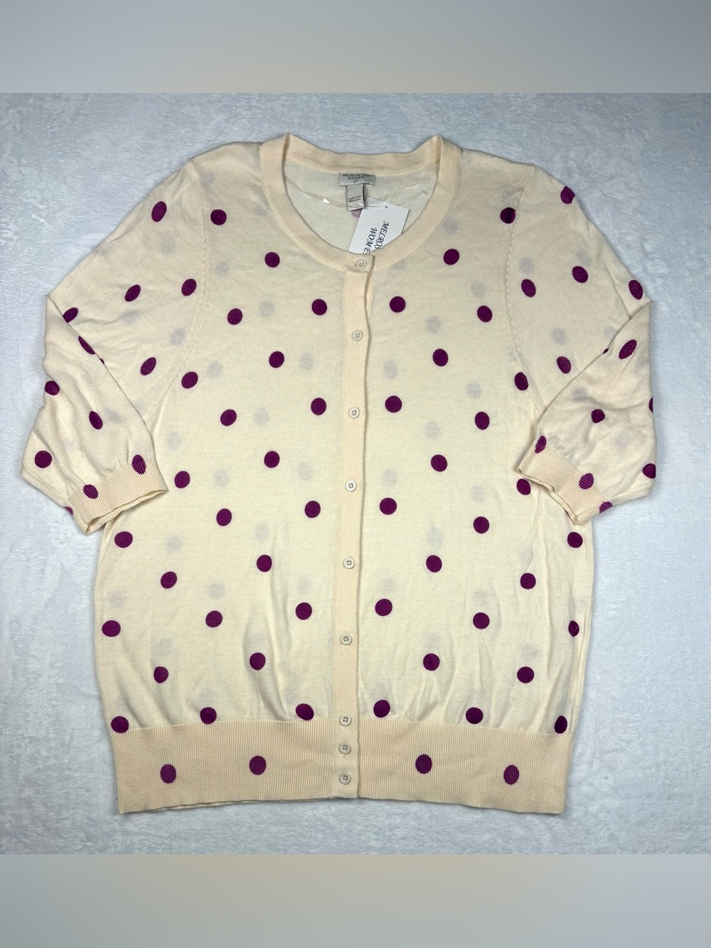 Cream Polka Dot Button-Front Cardigan with Magenta Dots